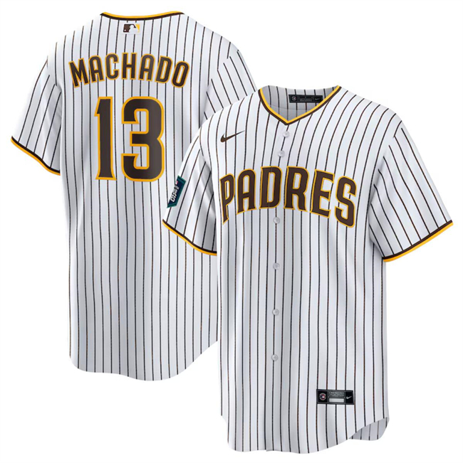 Men's San Diego Padres #13 Manny Machado White 2024 World Tour Seoul Series Home Stitched Baseball Jersey